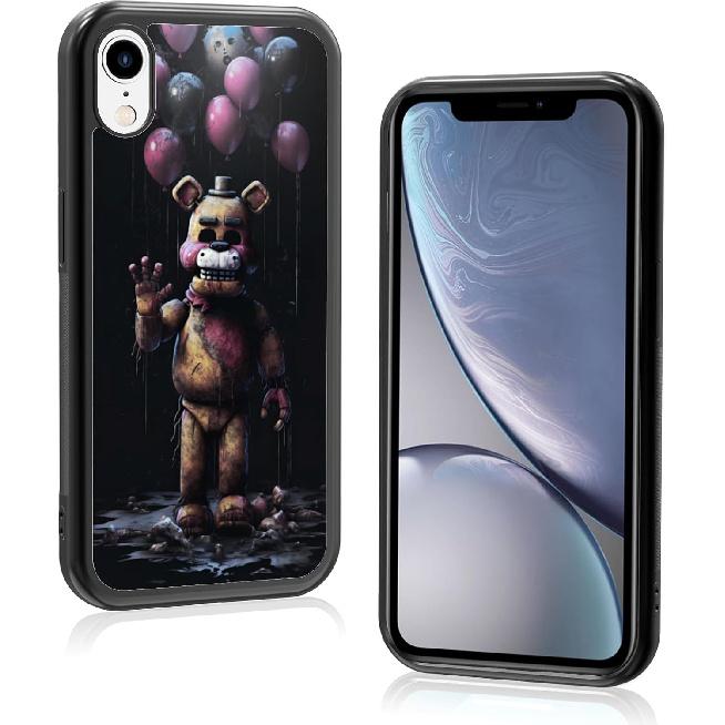 Black Cute FNAF Phone Case Fit for iPhone XR, TPU Shockproof Protective iPhone Case Horror Five Nights Video Game Phone Cover Gift for Boy Girl Men