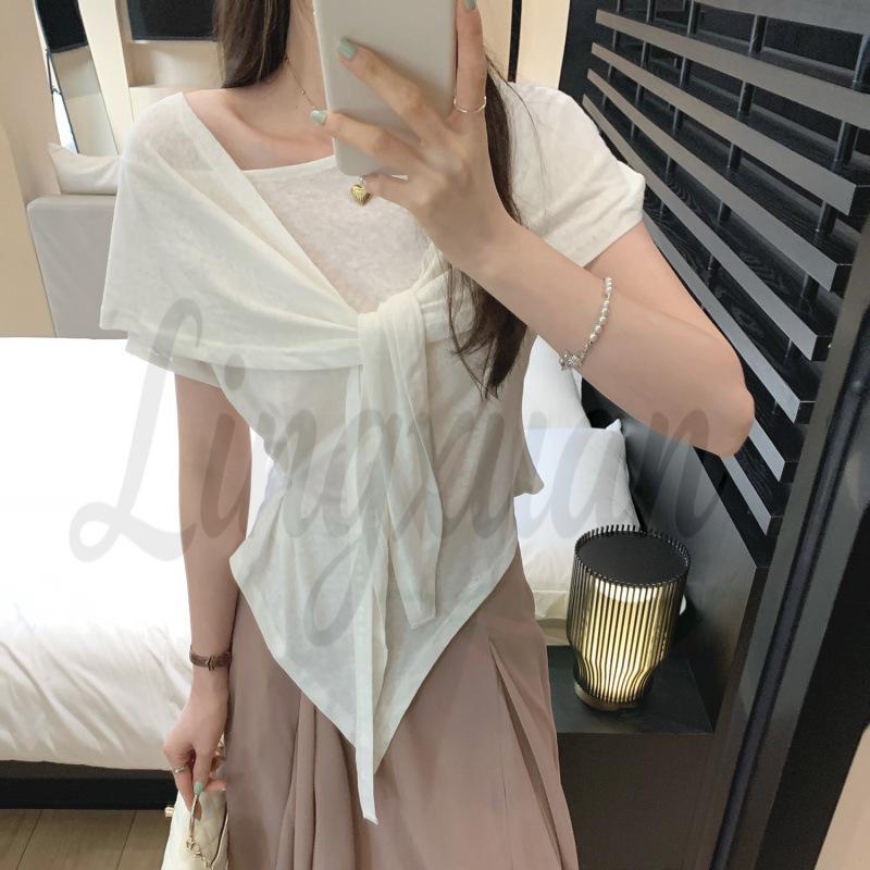 

Hemp Cotton Asymmetrical Shoulder Shawl Set: Women s Waist-Cinching Slim Fit Two-Piece Top for 2026 Extra Large