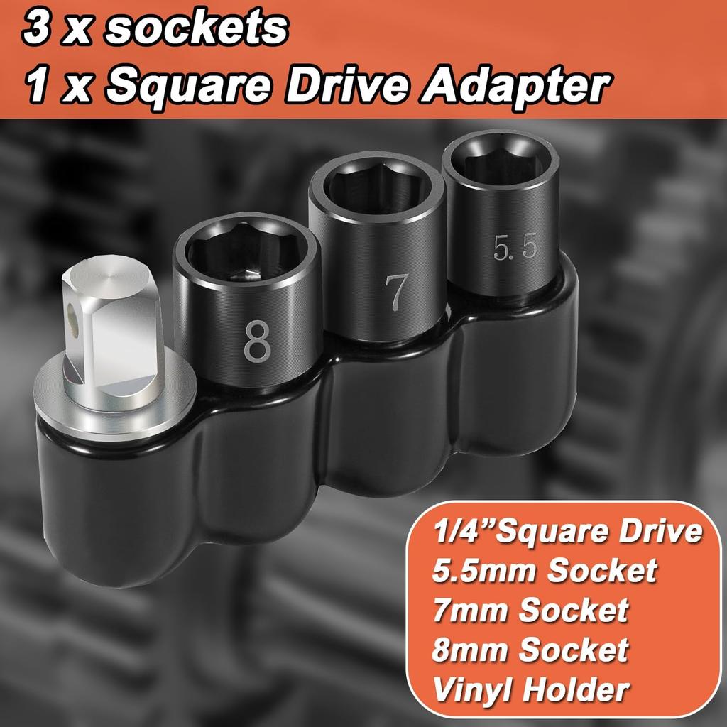 64180 Actuator Motor Wrench Tool Set use for Replace Fasteners on Small Electric HVAC Motors,with 5.5mm 7mm 8mm Socket and 1/4" Square Drive Adapter