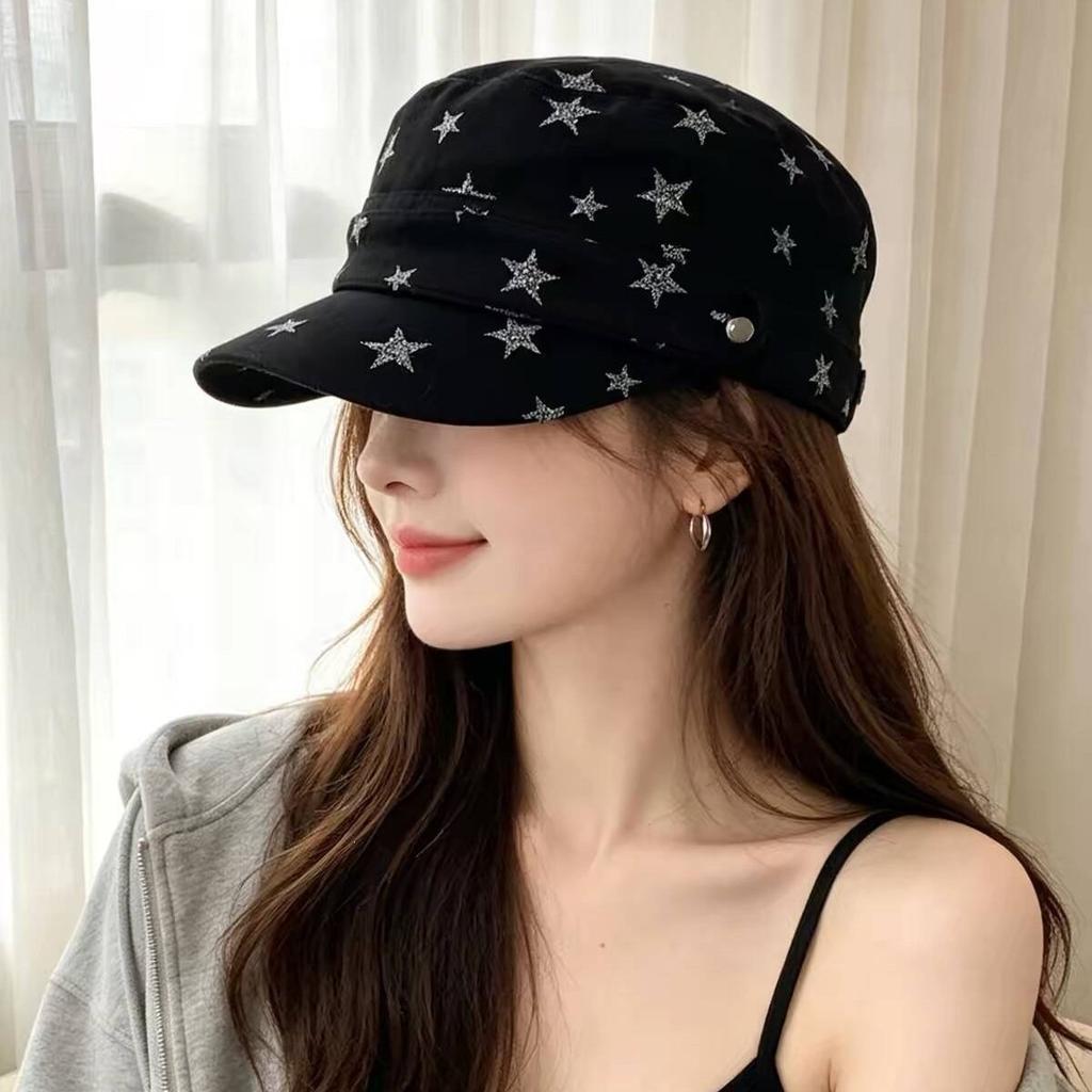 Star-printed equestrian hat for women, large head wrap for spring and autumn, soft top, breathable baseball cap for women, deepened and makes the face