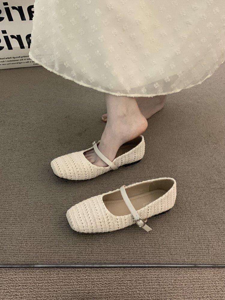 Late Evening Wind Niche Woven Brown Single Shoes Fairy Shoes 2025 New Summer Mary Jane with Skirt Birkenstocks