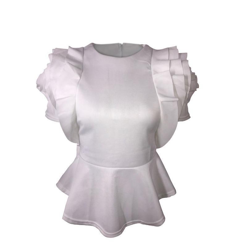 

Женский летний топ с рюшами и короткими рукавами XXL белый