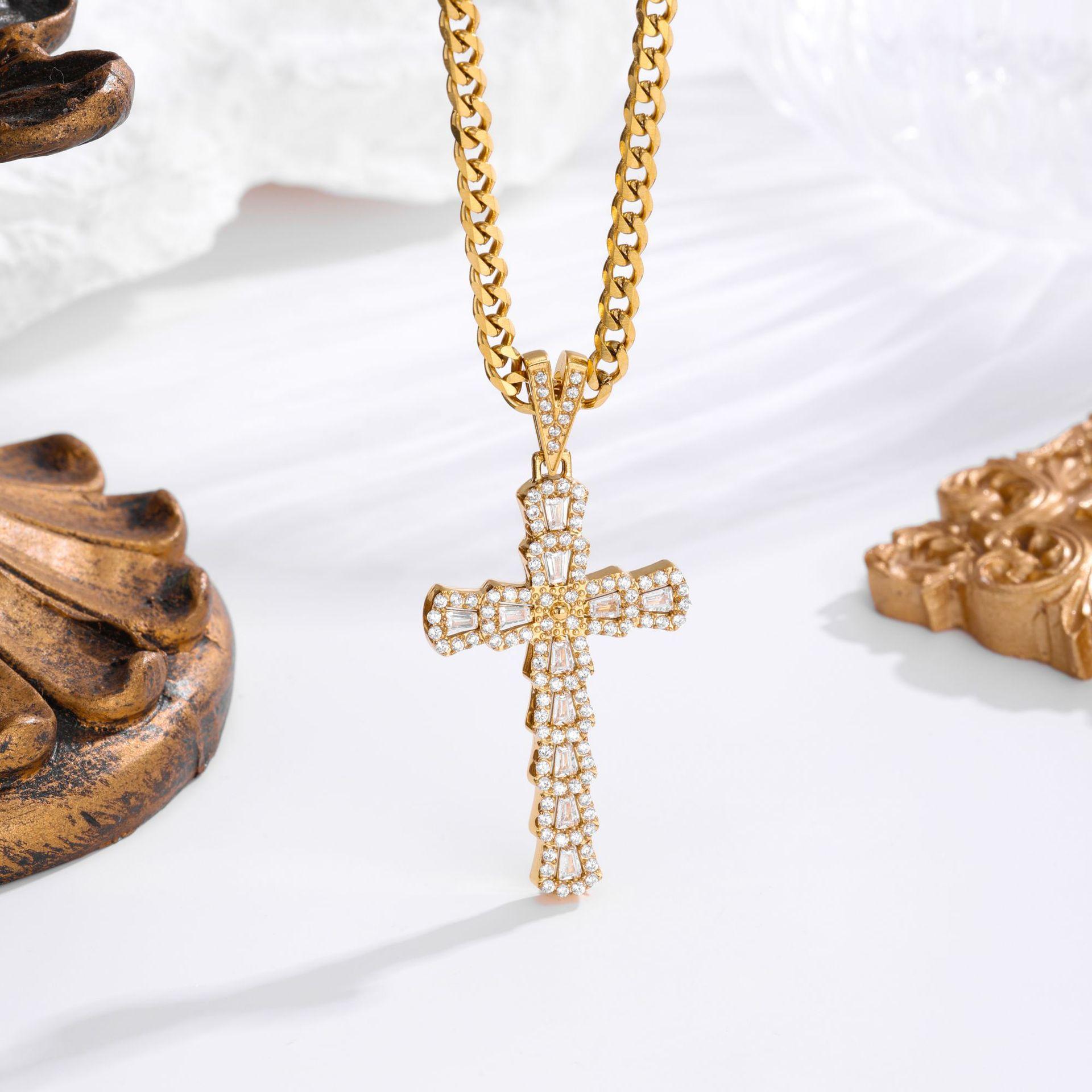 Europe, America, Cross Necklace, Slightly Studded Diamond Pendant, Necklace, Light Luxury Jewelry 2026 60CM