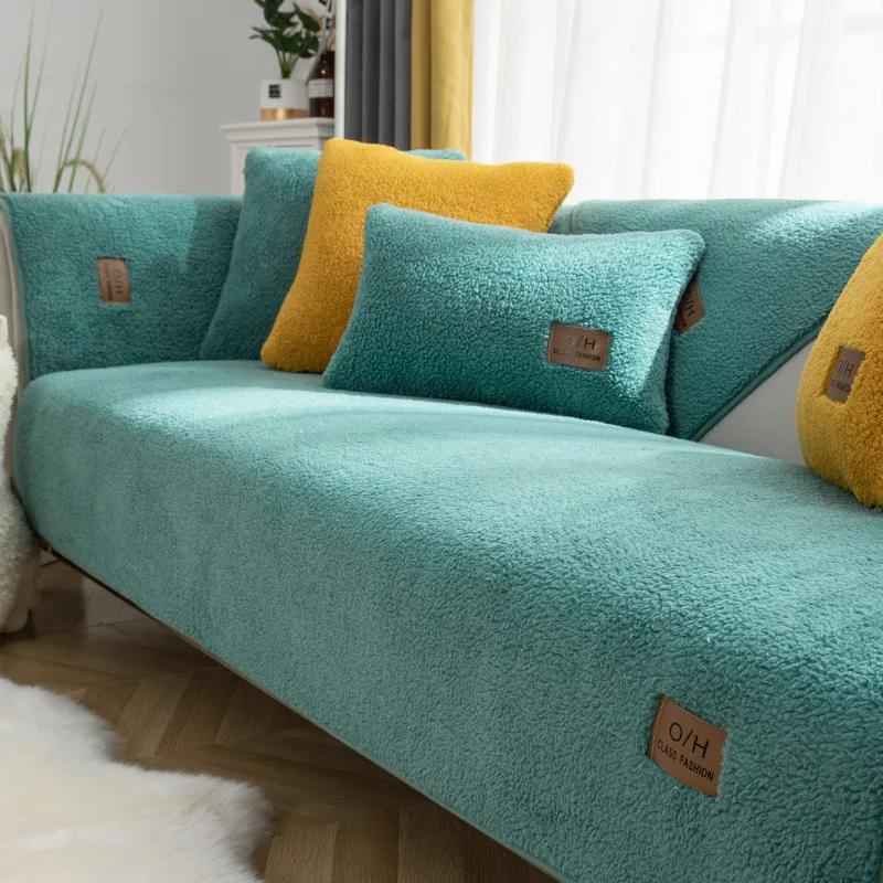Winter Lamm Plüsch Sofakissen Verdicken Sitzkissen Sofa Handtuch Rutschfeste Matte Moderne L Ecke Couch Abdeckung Wohnzimmer Wohnkultur