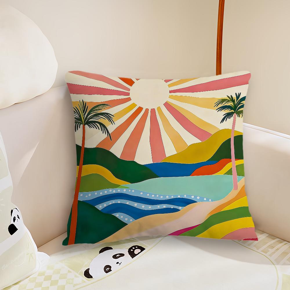 Bohemian inspired Sunny cushion cover Pillow Case Plush Fabric Soft Double Sided Print Sofa Cushion Cover Throw Pillow Covers