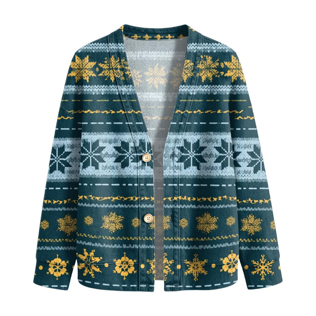 Women's Casual Button-Front Christmas Print Jacket