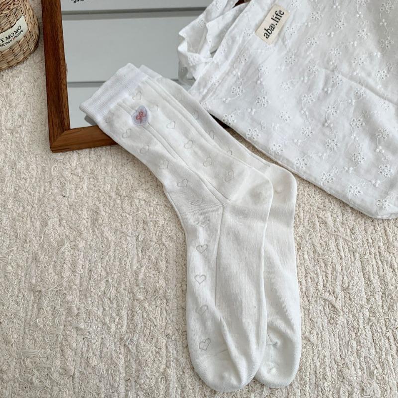 Women's Summer Hollow Love Embroidery Mesh Breathable Cotton Tube Socks