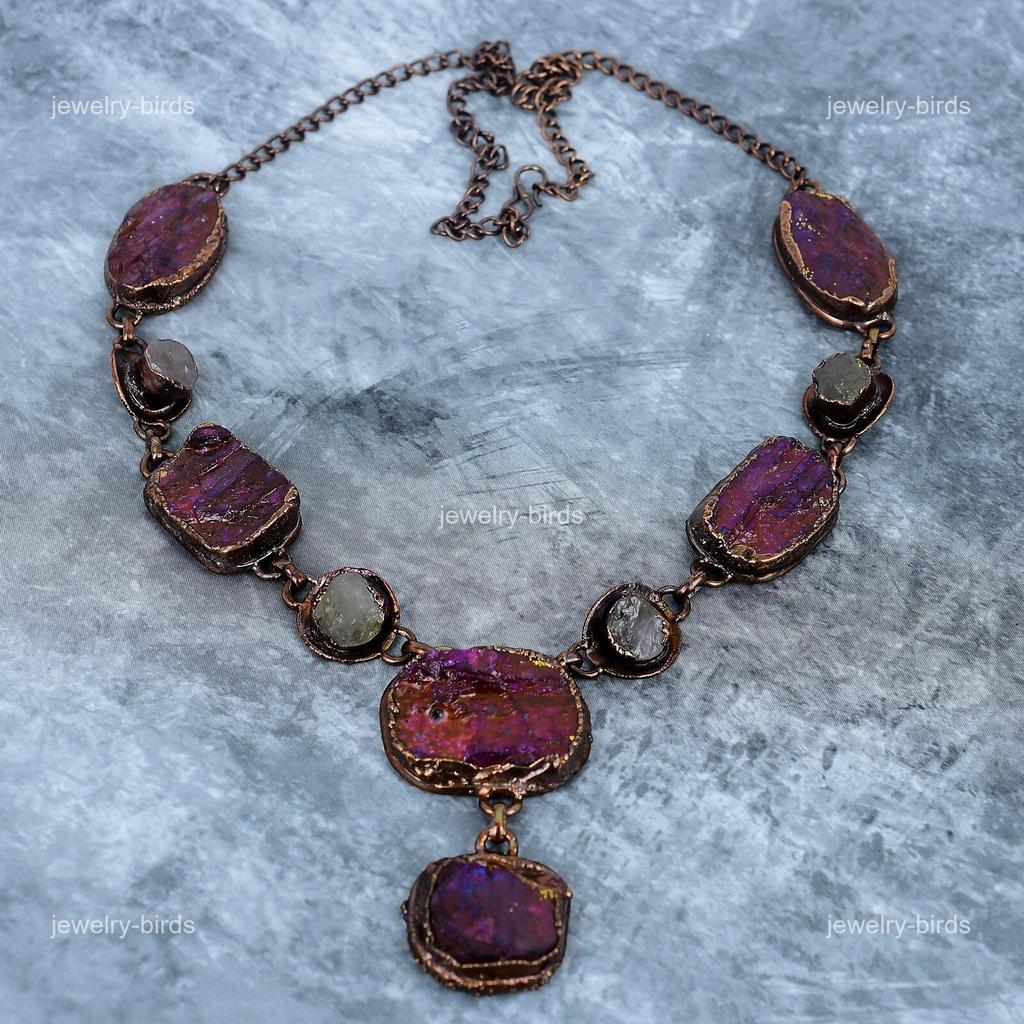 Labradorite Gemstone Copper Hook Chain Electroformed Engagement Necklace Jewelry VP-108