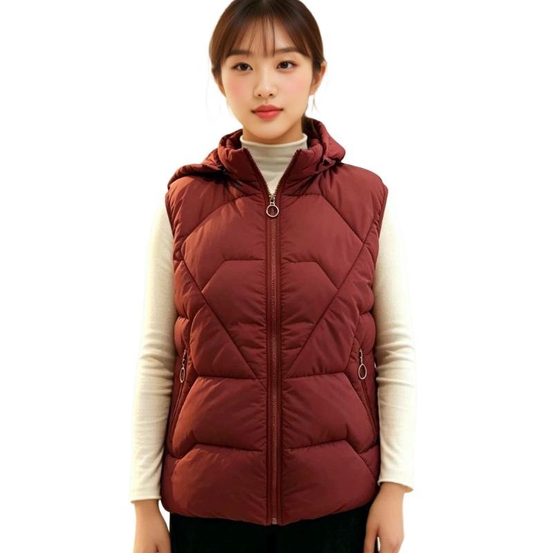 Herfst en winter dames effen kleur glanzende mode capuchon winddicht verdikte warme damesvestjas 5 kleuren