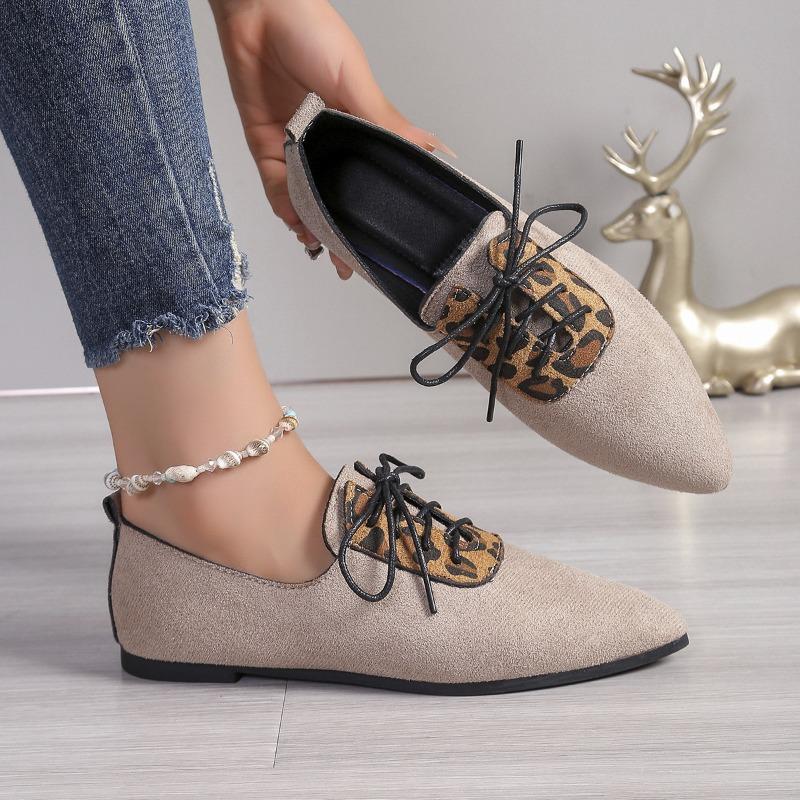 Large size leopard print single shoes women's autumn new pointed flat bottom suede casual shoes comfortable and breathable women's shoes