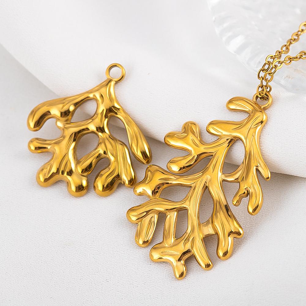 5pcs No Fade Tree Branches Leaf Charm Stainless Steel Gold Color Pendants For Jewelry Making Earring Keychain Supplies DIY Craft