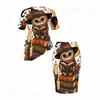 Women Plus Size Round Neck Short Sleeve Halloween Raccoon Pumpkin Printed Asymmetric Top Fitted Skirt Two Piece Set