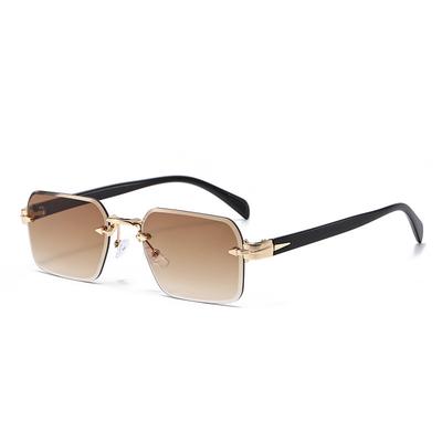 Rimless Sunglasses Men Fashionable Rectangular Popular Women's Sunglasses Square Frame Sun Goggles Travel Rimless Black Glasses