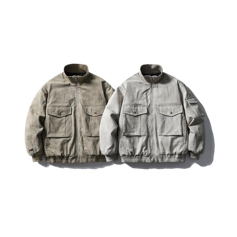 QIYOU Winter 2025 American Retro Stand Collar Cotton Jacket with Large Pockets