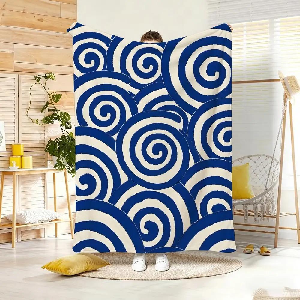 Marbled Blue and White Pattern Throw Lightweight Flannel Blanket Soft Skin-friendly for Summer Cooling