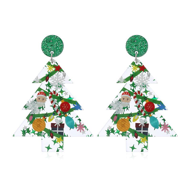 Creative Geometric Santa Claus Christmas Tree Acrylic Earrings