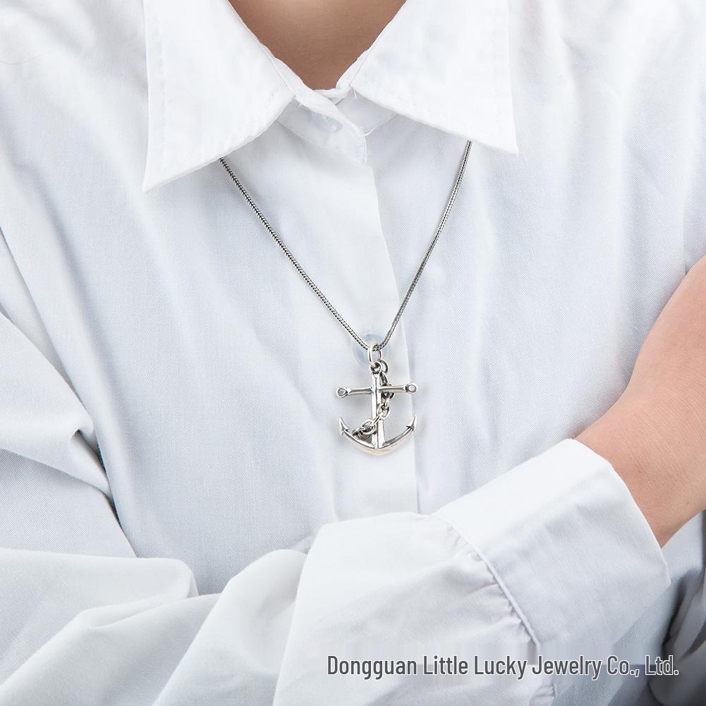 Jade Angel S925 Sterling Silver Anchor Pendant - Punk Style Unisex Couple Model