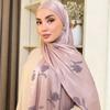 Glitter Floral Embroidery Hijab 70*175CM Crinkle Plain Scarves Fashion Islamic Head Wrap  For Women