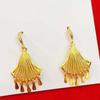 1 pair Temperament Fan Shaped Tassel Earrings Zinc Zinc Alloy Peacock Earrings Thai Golden Eardrops  Women