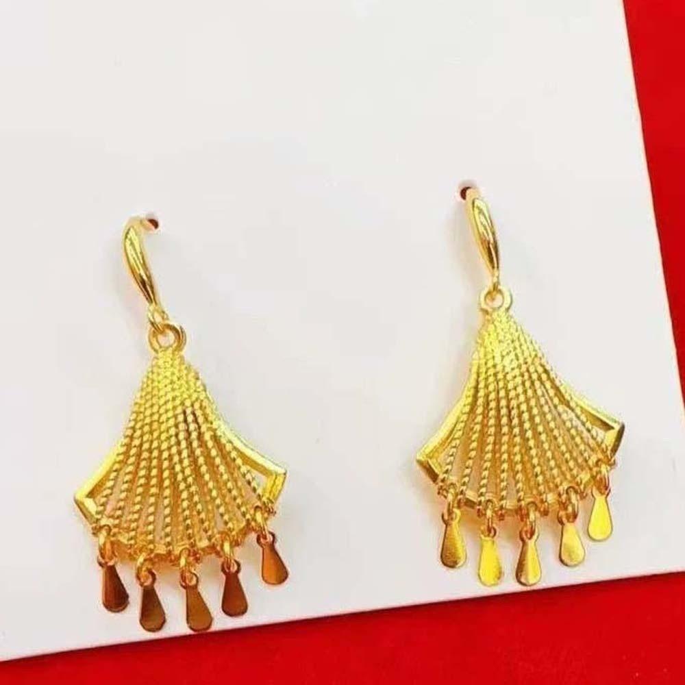 1 pair Temperament Fan Shaped Tassel Earrings Zinc Zinc Alloy Peacock Earrings Thai Golden Eardrops  Women