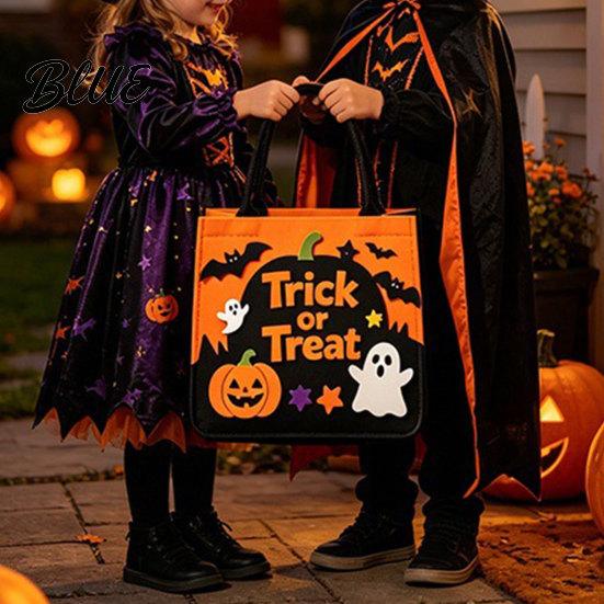 Child-friendly Halloween Bag Trick or Treat Bag Felt Goodie with Pumpkin Ghost Patches Photo Prop Large Candy Tote for Kids Party Favor,