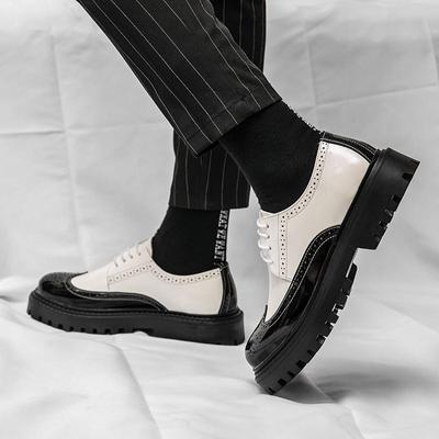 Fashion Brogue Casual Men's Leather Shoes Trendy Color Blocking Design Style Leisure Outdoor Business Party Wedding Office DRESS Shoes