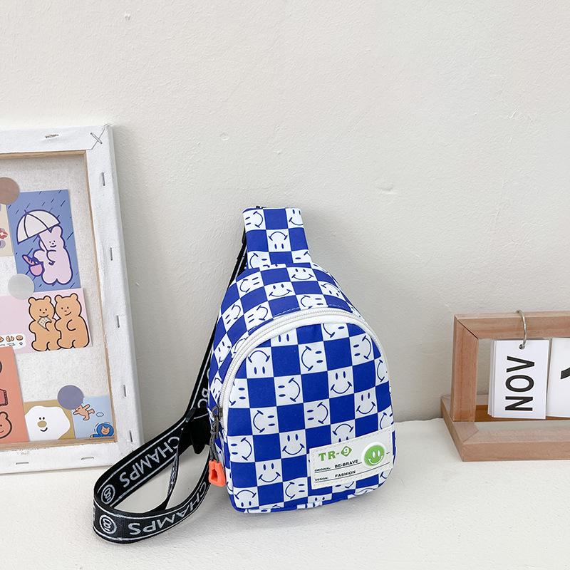 New children's bag boys fashion plaid messenger bag Internet celebrity mini smiley face breast bag girls casual change bag