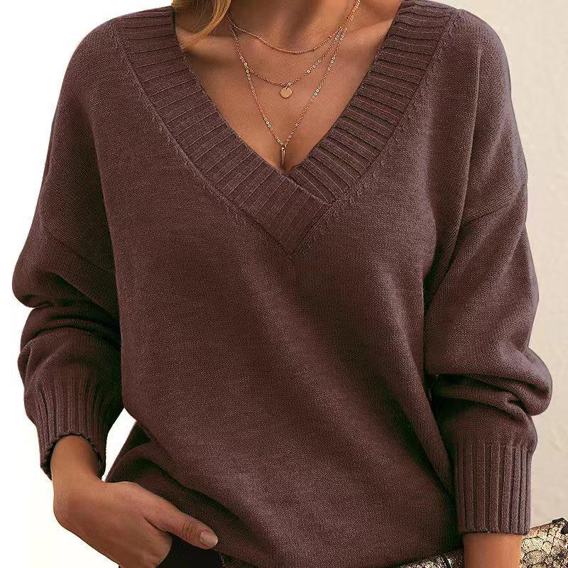 Europäischer & Amerikanischer Stil Damen V-Ausschnitt Locker Geschnitten Gestrickter Pullover