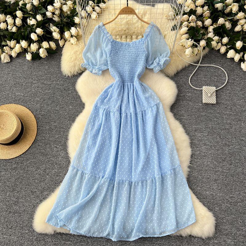 

Модное платье с открытыми плечами в нишевом стиле с элегантными оборками Light Blue One size