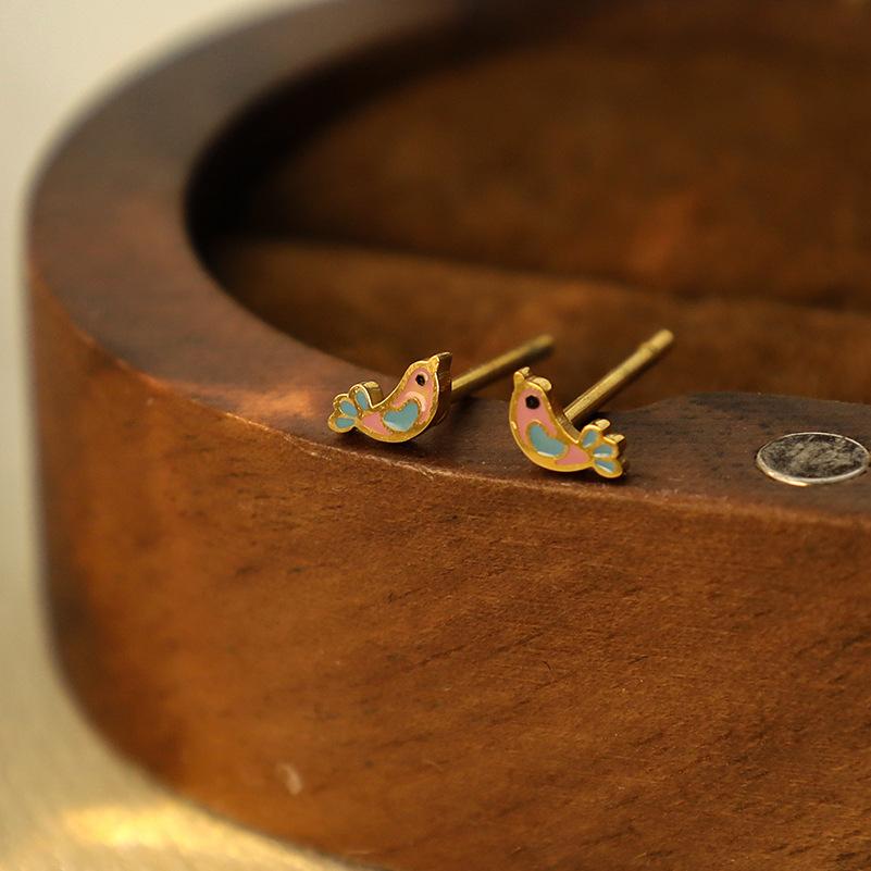 Creative Cute Bird Stud Earrings Dripping Oil Fresh 316 Earrings Simple Titanium Steel Earrings