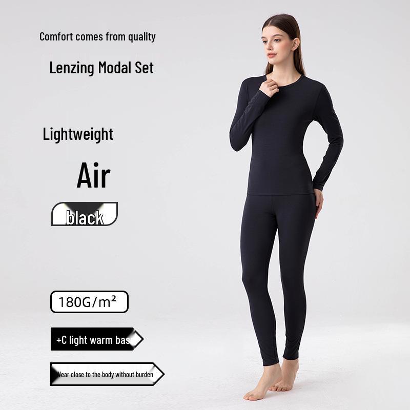 Women's Warm Lenzing Modal Autumn Underwear Set - Skin-Friendly Base Layer Top & Pants with Collar