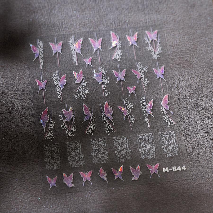 Gradient White Pink Butterfly Flower Shiny Stars Chic Spring Petal 5D Soft Adhesive Nail Art Stickers Decorations Manicure Decal