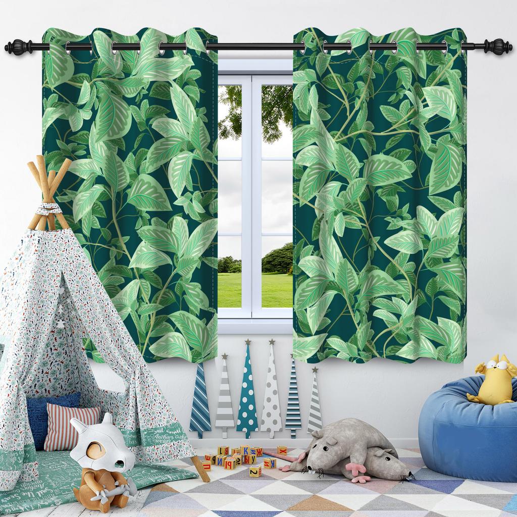 Green Plants Leaves Window Curtain Bedroom Living Room Blackout Curtain Morden Home Decoration Heat Insulation Noise Reduction