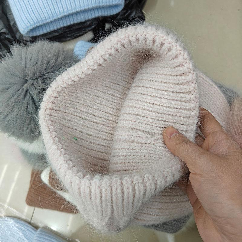 Winter Hats For Women Rabbit Fur Shiny Knitted Beanie Baggy Caps Korean Style Sweet Simple Bonnet Solid Color New