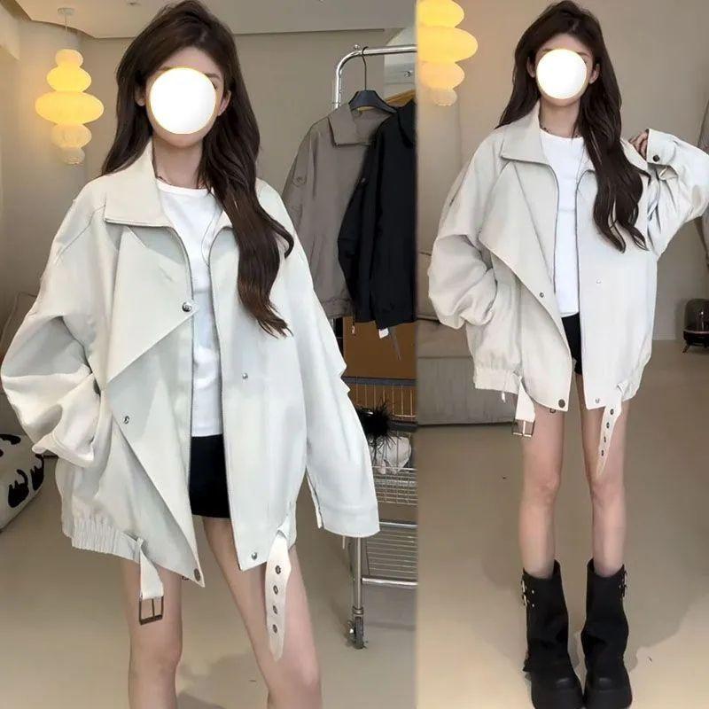 American Style Pure Color Retro Jacket Simple Turn-down Collar Niche Personality Sweet Cool Women Casual Outerwear Top