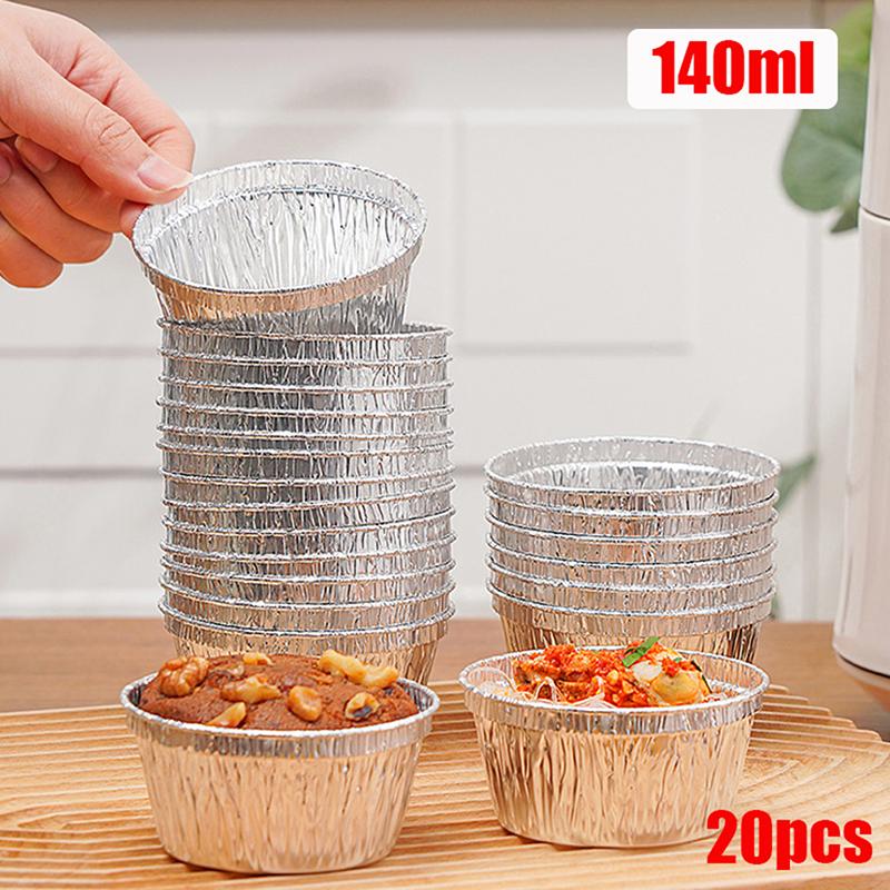20Pcs Air Fryer Aluminum Foil Cake Cups Microwave Foil Tin Food Tray Container