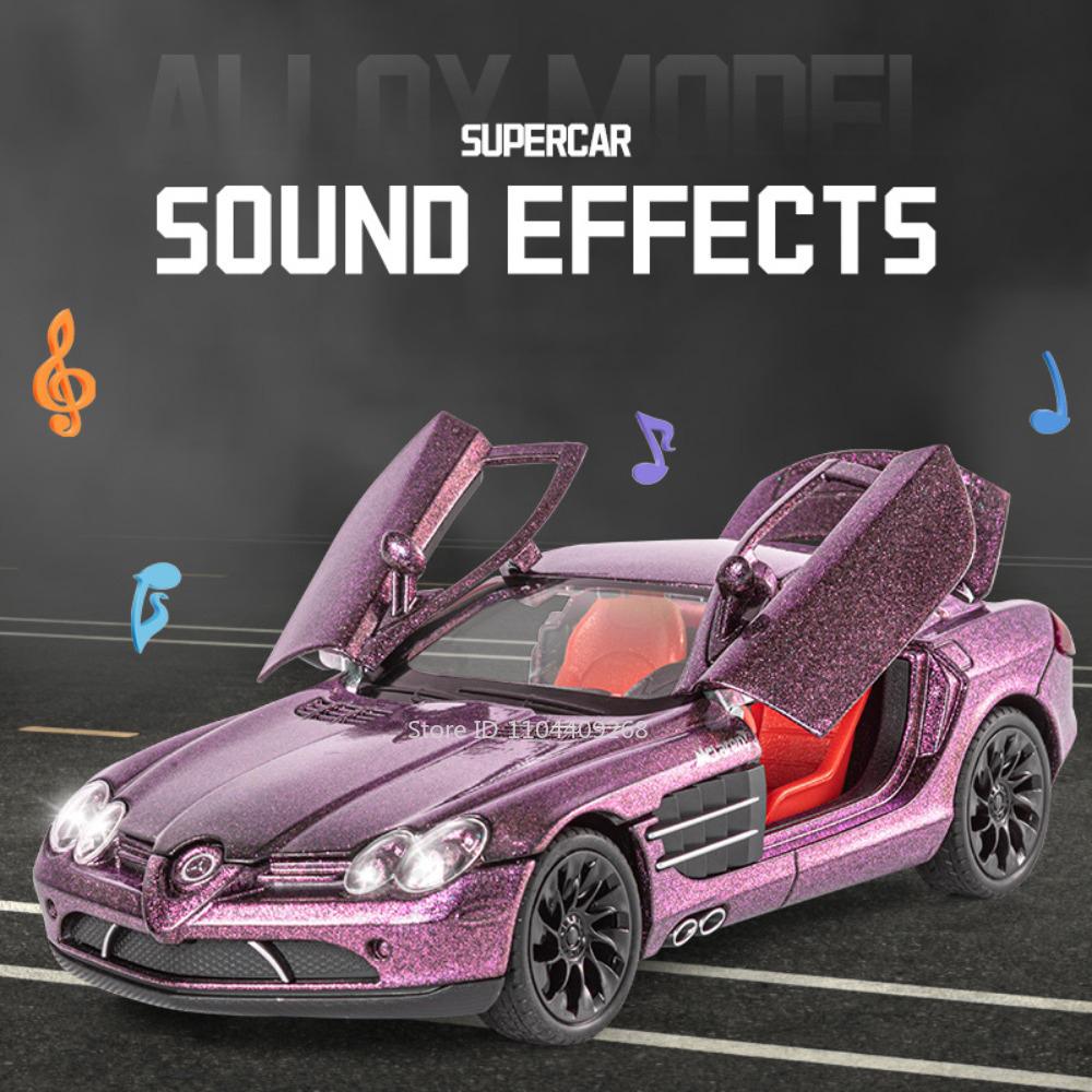 1:24 SLR ONE Sports Car Toy Model Light Music Pull Back Lift Tail Wing Simulation Supercar Miniature Models Collection Gifts