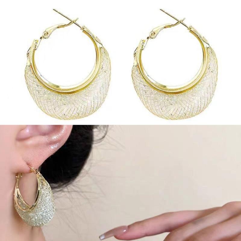 Stylish Sturdy Metal Hoop Earring with Intricate Cutout Designs Portable for Office Professionals and Casual Wearers