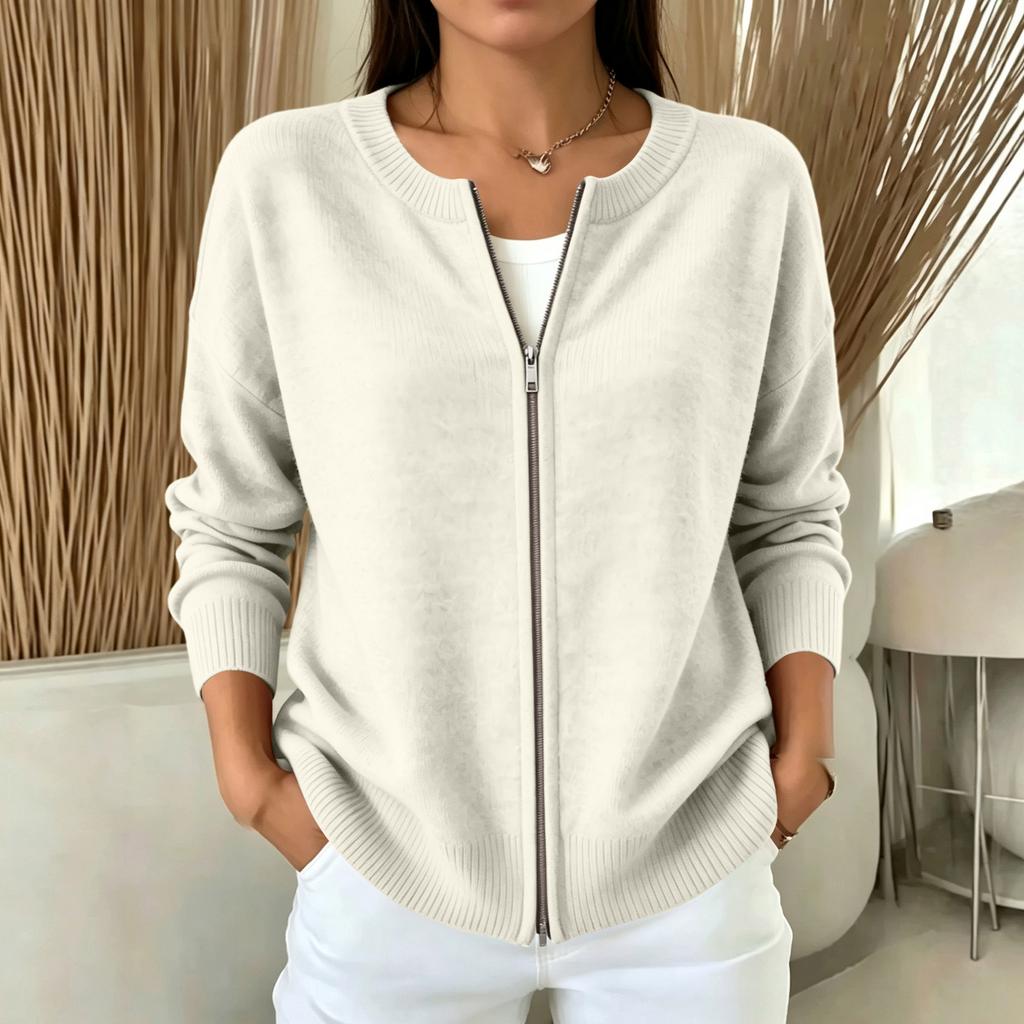 Cardigan a Maglia da Donna Casual con Zip Intera per l'Uso Quotidiano
