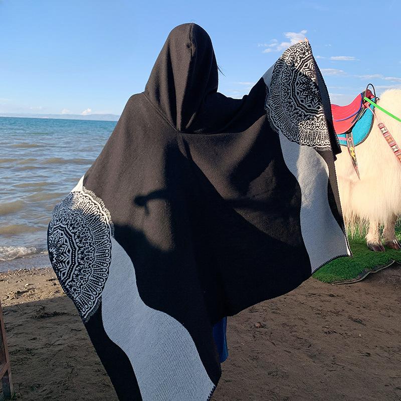 Hat Knitted Cape Women'S Woven Warm Double Sided Shawl Air Conditioning Shawl