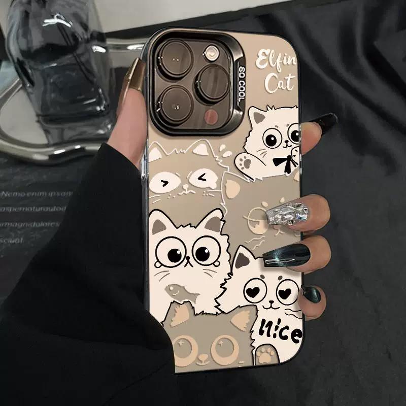 Cute Elfin Cat Clear Phone Case, Cartoon Kitten Pattern Shockproof Cover for iPhone iPhone 13 PRO MAX чёрный