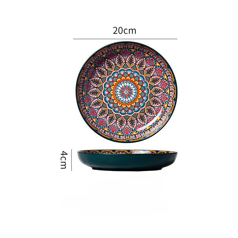 20cm Ceramic Plate Household Vintage Tableware Breakfast Plate Fruit Plate Deep Soup Plate