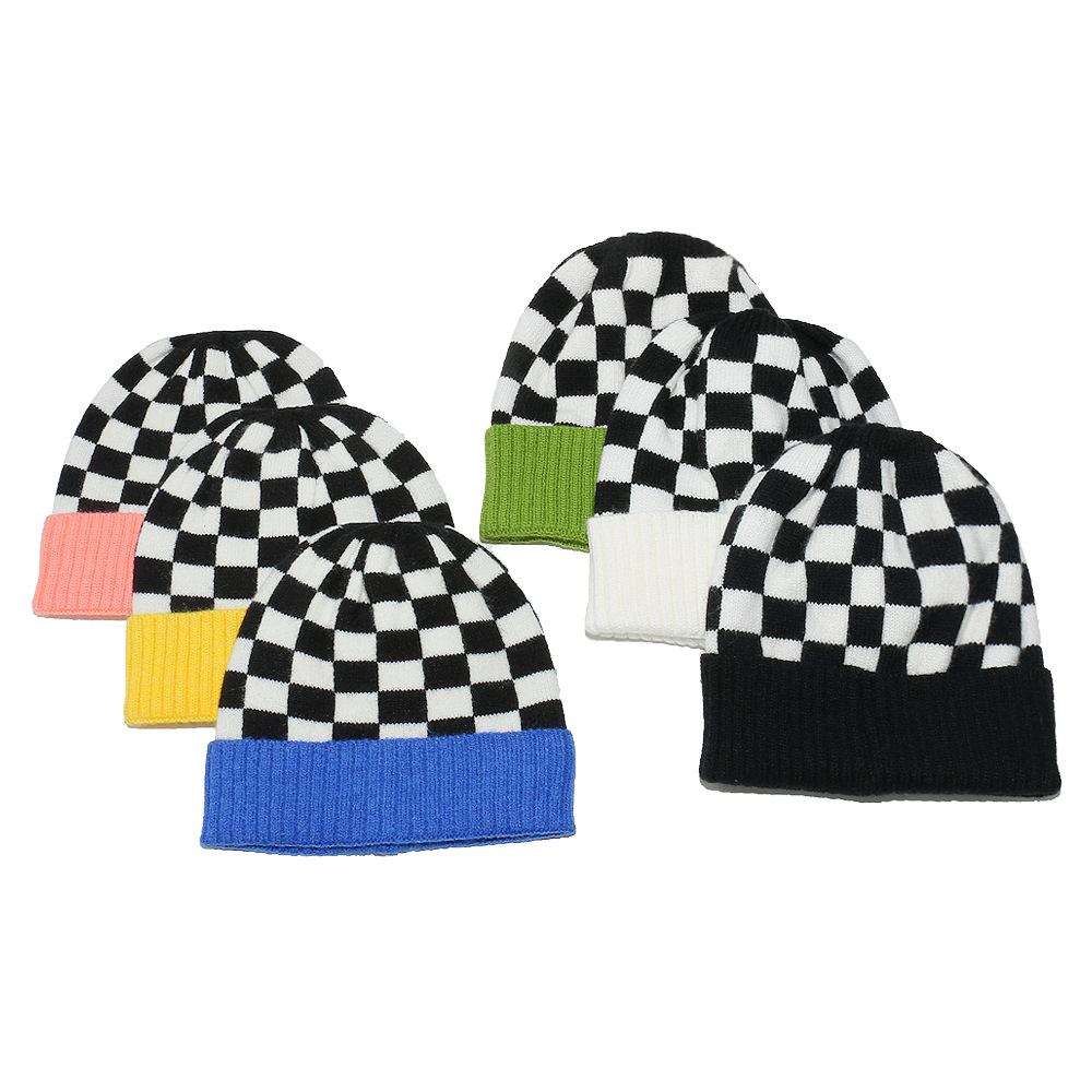 Winter hat children's knitted wool hat winter casual versatile pullover hat checkerboard knitted hat women