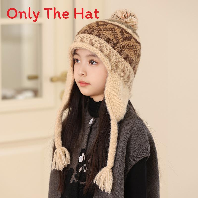 Kids Winter Knit Earflap Hat With Pom Pom For Outdoor Snow Play And Cold Weather