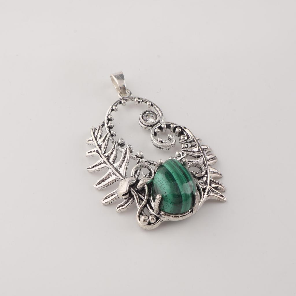 Natural Malachite Gemstone 925 Sterling Silver Women Jewelry Pendant 1.8" For Women CP-42-27