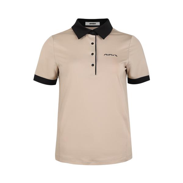 AVAVE Women'S Color Block Cutout Detail Short Sleeve Golf T-Shirt Beige