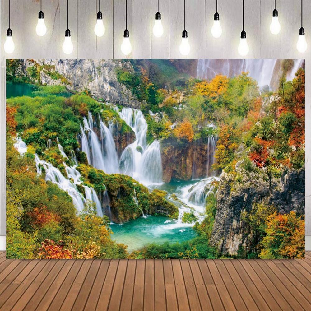 Spring Autumn Forest Waterfall Photo Backdrop Natural Landscape Summer Portrait Shooting Home Decoration Photography Background7