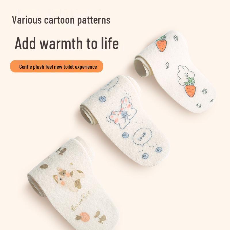 Cute Cartoon Washable Flannel Toilet Seat Pad with Adhesive and Electrostatic Adsorption