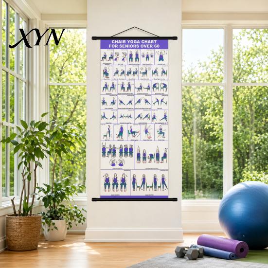 Wellness Wall Art Chair Yoga Chart, Canvas Poster with Hanging Rod And Rope, Gentle Movement Guide Chart for Seniors Beginners Home Stretching