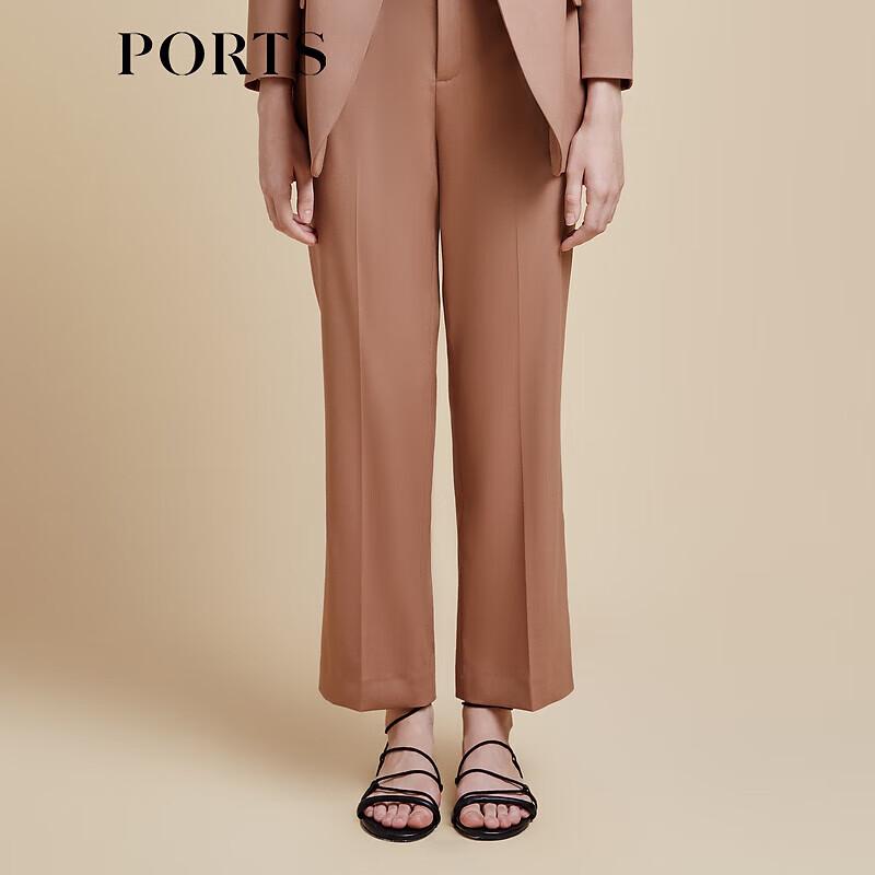 PORTS Women's Chestnut Brown High-Slit Casual Trousers